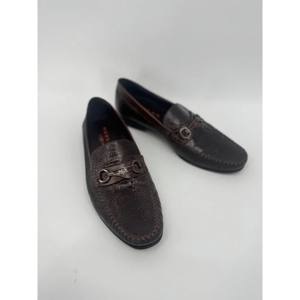 Mezlan Mens 9 Brown Genuine Ostrich Leg‎ Horsebit Loafers Exotic Leather Shoes